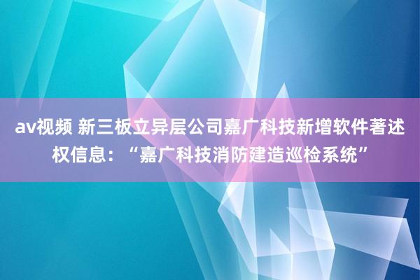 av视频 新三板立异层公司嘉广科技新增软件著述权信息：“嘉广科技消防建造巡检系统”