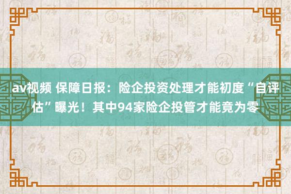 av视频 保障日报：险企投资处理才能初度“自评估”曝光！其中94家险企投管才能竟为零