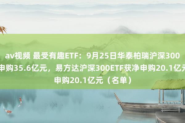 av视频 最受有趣ETF：9月25日华泰柏瑞沪深300ETF获净申购35.6亿元，易方达沪深300ETF获净申购20.1亿元（名单）