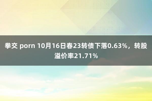 拳交 porn 10月16日春23转债下落0.63%，转股溢价率21.71%