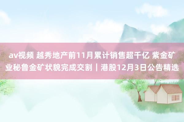 av视频 越秀地产前11月累计销售超千亿 紫金矿业秘鲁金矿状貌完成交割｜港股12月3日公告精选